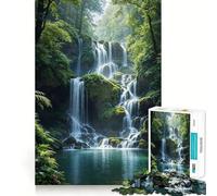 Serene Waterfall in Lush Forest 1000 Piece Jigsaw Puzzles for Teenagers Mind Challenge Toy Quiet Hobby Precise Cut Seasonal Gift (38x52cm)