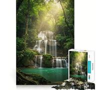 Serene Waterfall in Lush Forest 1000 Pieces Jigsaw Puzzles for Adults Mind Puzzle Soft Relax Image Assembly Santa Wish Item (50x75cm)