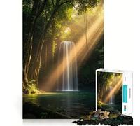 Serene Waterfall in Lush Forest 1000 Pieces Jigsaw Puzzles for Teenagers Solid Logic Toy Peaceful Fun Precision Cut Amazing Present (38x52cm)