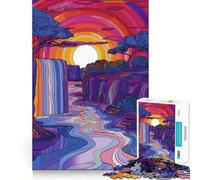 Serene Waterfall Sunset 1000 Pieces Jigsaw Puzzles for Adults Memory Boost Home Pastime Image Assembly Wall Art Decor (50x75cm)