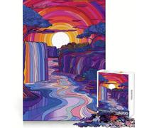Serene Waterfall Sunset Jigsaw Puzzles for Teenagers 1000 Pieces Wise Think Toy Leisure Fun Clear Cut Wall Art Decor (38x52cm)