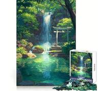 Serene Waterfall Torii Gate 1000 Piece Jigsaw Puzzle for Adults Smart Reason Toy Home Enjoy Sharp Edge Santa Wish Item (50x75cm)