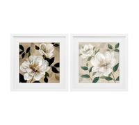 Serene White Blossoms Floral, 16 x 16 Inch Framed Print Under Glass Set