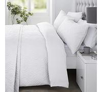 'Gianna' Microfibre Pinsonic 3D Damask Design Duvet Cover Set Serene White Super King