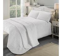 Serene - White Leaf Embossed Duvet Cover - Super King Bedding Size (260 x 220cm) - Soft Touch - Leaf/Leaves Embroidery Duvet Cover in White - Luxury Bedding Set - Luana Collection