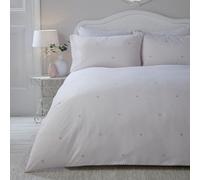 Serene - White & Pink Heart Duvet Cover - Double Bedding Size (200 x 200cm) - Pink Rim Edge - White Bedding - Love Hearts Print Duvet Cover in Double