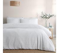 Serene White Seersucker Duvet Cover - King Size (230x220cm) - Soft Touch Textured Bedding - 100% Cotton Railroad Stripe Design - Luxury Puckered Effect Bed Linen - Hotel Style Bedroom Set