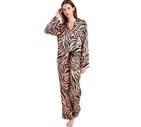 Serenedelicacy Women's Silky Satin Pajamas, Button Up Long Sleeve PJ Set Sleepwear Loungewear - brown - Small