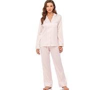 Serenedelicacy Women's Silky Satin Pajamas Button Up Long Sleeve PJ Set Sleepwear Loungewear - pink - Large