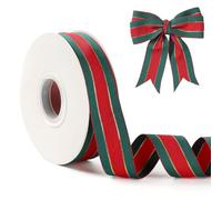 SereneGLow Christmas Ribbon For Gift Wrapping Green And Red Striped Ribbon 25mm 25 Yard Grosgrain Ribbons Wrapping Accessories Gingham Ribbons For Crafting Bows Cake Present Wrapp Party Decor