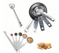 SereneJoy 12-Piece Stainless Steel Measuring Cups & Spoons Set, 0.3ml-250ml, with Leveler & Clip, for Salt, Powder, Flour, Liquids