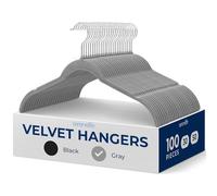 SereneLife 100-Piece Shirt Hangers, Premium Non-Slip Velvet Hangers Pack with 360° Swivel Hooks, Slim Space-Saving Design for Tops, Jackets, Blouses, & Strappy Dresses, Supports 8 lbs, (Grey)