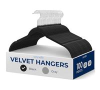 SereneLife 100-Piece Shirt Hangers, Premium Non-Slip Velvet Hangers Pack with 360° Swivel Hooks, Slim Space-Saving Design for Tops, Jackets, Blouses, & Strappy Dresses, Supports 8 lbs, (Black)