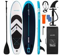 SereneLife 12ft 2in Stand Up Paddle Board Inflatable SUP Family Multi Rider Design with Seat - 34in Wide Stable Non Slip EVA Deck Complete Kit with Paddle Pump Backpack Leash