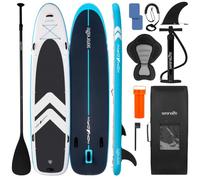 SereneLife 12ft 2in Stand Up Paddle Board Inflatable SUP Family Multi Rider Design with Seat - 34in Wide Stable Non Slip EVA Deck Complete Kit with Paddle Pump Backpack Leash