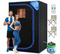 SereneLife 2-Person Steam Sauna Portable- Detoxify & Soothing Heated Body Therapy, Energy & Power-Efficient Design, Includes Folding Chair & Heated Foot Pad (Black)