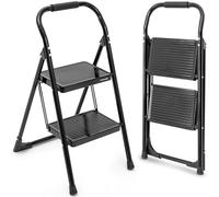 SereneLife 2 Step Folding Ladder with Handrail Black