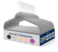 SereneLife 200 Pieces Velvet Hangers - Space Saving Heavy Duty Slim Suit Clothes Hanger Set with 360 Degree Swivel Metal Hook, Can Hold Up to 10 Lbs. For Coats, Jackets, Pants & Dress (Gray)