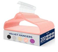 SereneLife 200 Pieces Velvet Hangers - Space Saving Heavy Duty Slim Suit Clothes Hanger Set with 360 Degree Swivel Metal Hook, Can Hold Up to 10 Lbs. For Coats, Jackets, Pants & Dress (Pink)