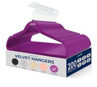 SereneLife 200 Pieces Velvet Hangers - Space Saving Heavy Duty Slim Suit Clothes Hanger Set with 360 Degree Swivel Metal Hook, Can Hold Up to 10 Lbs. For Coats, Jackets, Pants & Dress (Purple)