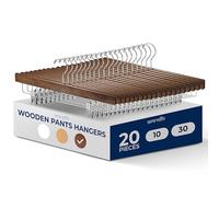 SereneLife 20pcs Brown Wooden Trouser Hangers, 35cm Anti-Slip Clips | Adjustable Anti-Slip Clips, Swivel Hook, Space Saving, Clothes Hangers for Trousers, Skirts, Jeans, Slacks, Shorts, Bottoms