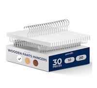 SereneLife Wooden Pants Hangers, 30-Pack Hangers with Adjustable Clips and Anti-Rust Swivel Hook, Space-Saving Pant Organizer for Closet, Ideal for Jeans, Slacks, Shorts, Trousers, Skirts (White)