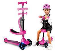 SereneLife 3 Wheel Kids Scooter, Kick Scooter with/without Foldable Seat, Light-Up LED Wheels, Adjustable Handlebar, Lean to Steer, Ideal for Toddlers Boys and Girls Age 3+, Up to 50Kg