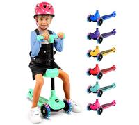 SereneLife 3 Wheel Kids Scooter, Kick Scooter with/without Foldable Seat, Light-Up LED Wheels, Adjustable Handlebar, Lean to Steer, Ideal for Toddlers Boys and Girls Age 3+, Up to 50Kg