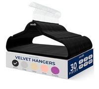 SereneLife 30 Pieces Velvet Hangers - Space Saving Heavy Duty Slim Suit Clothes Hanger Set with 360 Degree Swivel Metal Hook, Can Hold Up to 10 Lbs. For Coats, Jackets, Pants & Dress (Black)