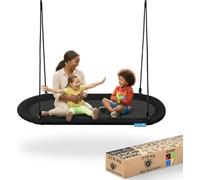 SereneLife 67" Oval Saucer Swing - Giant Outdoor Swing Set with Universal Hanging Kit, Swinging Seat Spinner with Pillow & Carry Bag, Weatherproof, Water-Resistant, Supports Up to 700 lbs, Black