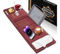 SereneLife Natural Bamboo Bathtub Caddy - Extendable & Adjustable Tray, Ergonomically Designed with Integrated Device/Book Holder with Removable Trays for Bath Accessories (Brown)