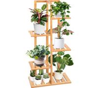 SereneLife Bamboo Corner Plant Stand, 6 Tier Tall Freestanding Storage Shelf for 6 Potted Plants, Plant Accessories Rack Indoor and Outdoor Use, Multiple Plant Holder For Balcony and Living Room