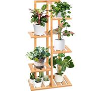 SereneLife Bamboo Corner Plant Stand, 6 Tier Tall Freestanding Storage Shelf for 6 Potted Plants, Plant Accessories Rack Indoor and Outdoor Use, Multiple Plant Holder For Balcony and Living Room