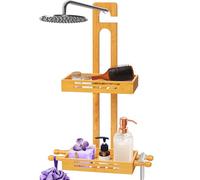 SereneLife Bamboo Hanging Shower Caddy with 2 Tiers, Anti-Slip Design for Bathroom Essentials, Self-Draining Shelves for Easy Organization