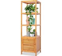 SereneLife Bamboo Slim Shelving Cupboard, Shelves with Cabinet for Bathroom Storage & Towel Organizer, Bathroom Cabinet, Bookcase, Living Room, Fits in Corners & Small Spaces, Freestanding Furniture