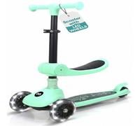 SereneLife Children's Scooter from 3 Years in Mint Green - LED Scooter Foldable Height Adjustable, Lightweight and Stable, with Foldable Seat for Boys and Girls, Indoor and Outdoor, up to 50 kg, Mint
