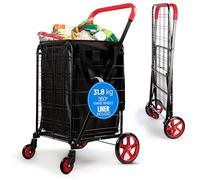 SereneLife Compact Shopping Trolley Cart, 32kg Capacity, 360° Swivel Wheels | Foldable, Collapsible, Removable Waterproof Liner, Steel Frame, Compact, for Groceries, Laundry & Luggage