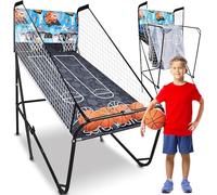 SereneLife Dual Hoop Basketball Shootout Indoor Home Arcade Room Game with Electronic LED Digital Double Basket Ball Shot Scoreboard and Play Timer Fold-up Court Shooting Sports for Kids & Adults