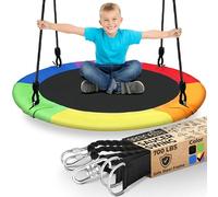 SereneLife Flying Fun Toy Indoor/Outdoor Hanging Rope Swinging Seat Spinner, Metal, Heavy Duty, Rainbow, One Size