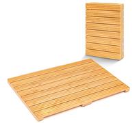 SereneLife Foldable Bamboo Bath and Shower Mat, Non-Slip Floor Mat for Bathroom, Sauna, Spa - Dual Non-Slip Surfaces, Withstands up to 300lbs Weight, Easy Storage - Natural