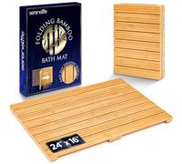 SereneLife Foldable Bamboo Bath and Shower Mat, Non-Slip Floor Mat for Bathroom, Sauna, Spa - Dual Non-Slip Surfaces, Withstands up to 300lbs Weight, Easy Storage - Natural