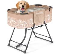SereneLife Foldable Dog Bath Tub with Adjustable Height, 360° Access, Drain Hose & Storage Pockets - 130 lb Capacity Grooming Station for Indoor/Outdoor Use (Beige)