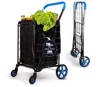 SereneLife Folding Utility Cart with 360° Swivel Wheels, 110 lb Capacity, Portable & Collapsible for Groceries, Laundry, Luggage (Blue)