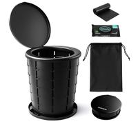 SereneLife Foldable Toilet Seat for Camping, Adjustable Height Portable Travel Potty with Lid, Carry Bag, Non-Slip Base, 331 lbs Capacity + 3-Pack Flushable Wipes, for Car, Hiking, Outdoor Use, Black