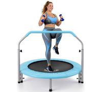SereneLife Foldable Trampoline, 91 cm, Sky Blue, Mini Fitness Rebounder | Foldable trampoline with foam handle for safe indoor and outdoor workouts, fitness training, and active family fun.