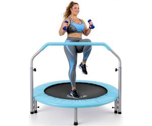 SereneLife Foldable Trampoline, 91 cm, Sky Blue, Mini Fitness Rebounder | Foldable trampoline with foam handle for safe indoor and outdoor workouts, fitness training, and active family fun.