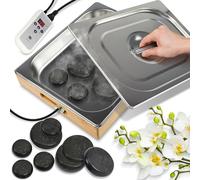 SereneLife Hot Stone Massage Kit with Heater - 12 Black Basalt Stones with Digital Temperature Control & Tray, Portable Electric Spa Set for Professional or Home Therapy