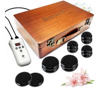 SereneLife Hot Stone Massage Set - 12-Piece Basalt Stone Kit with Digital Heater in Bamboo Case, Spa-Grade Massage Stones for Back & Neck Pain Relief, Professional Home Therapy Use