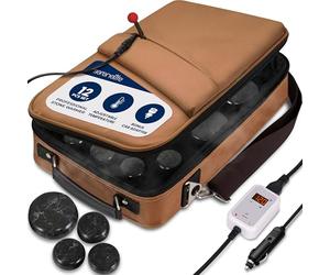 SereneLife Hot Stone Massage Set - 12-Piece Set with Portable Brown Travel Bag & Digital Temp Control, Basalt Rock Spa Set for Relaxation, Recovery, Home Therapy, Athletes & Professionals