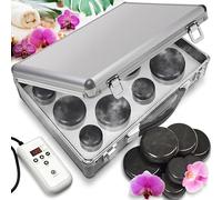 SereneLife Hot Stones Massage Set - Spa-Grade Heated Basalt Stones with Digital Controller in Aluminium Case, 12 Piece Kit for Back & Body Therapy at Home or Salon
